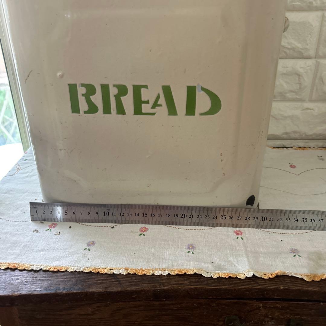 アンティーク　ホーロー　ブレッドボックス　クリーム&グリーン
