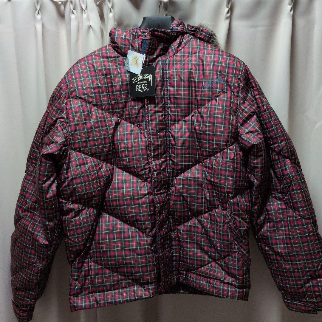 STUSSY レッド・チェック ダウンジャケット Lサイズ