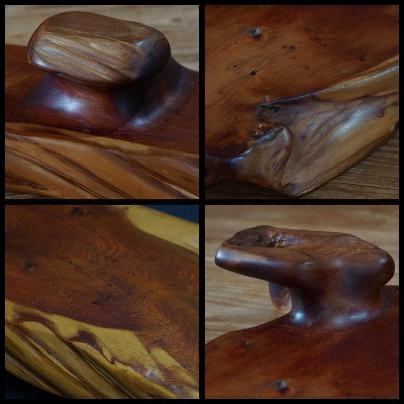 老楠一枚板 花台 小卓飾台 盆栽台 香炉台 自然体 刳り貫き三足重さ3.7ｋg★