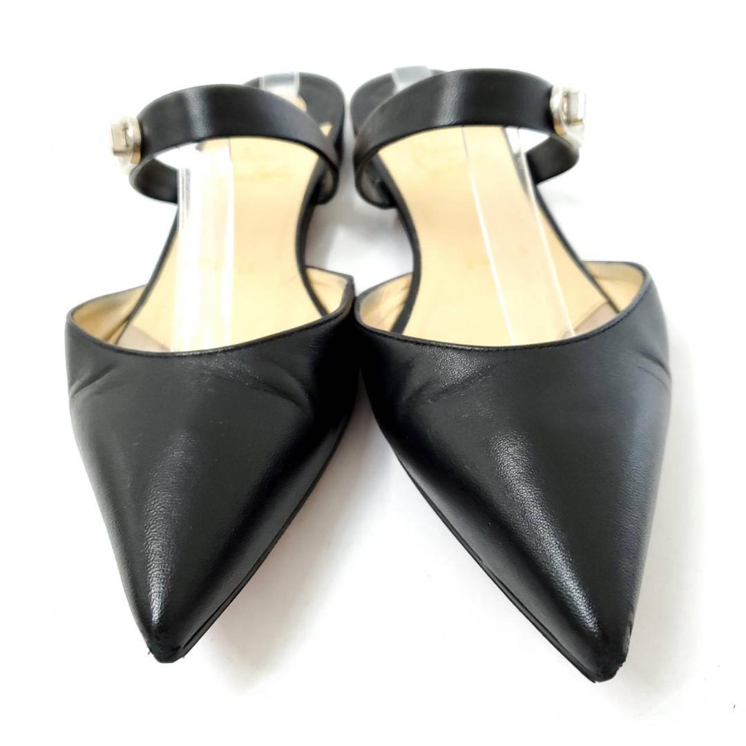 クリスチャンルブタン　ストラップミュール　金具　ポインテッドトゥ　レザー　黒