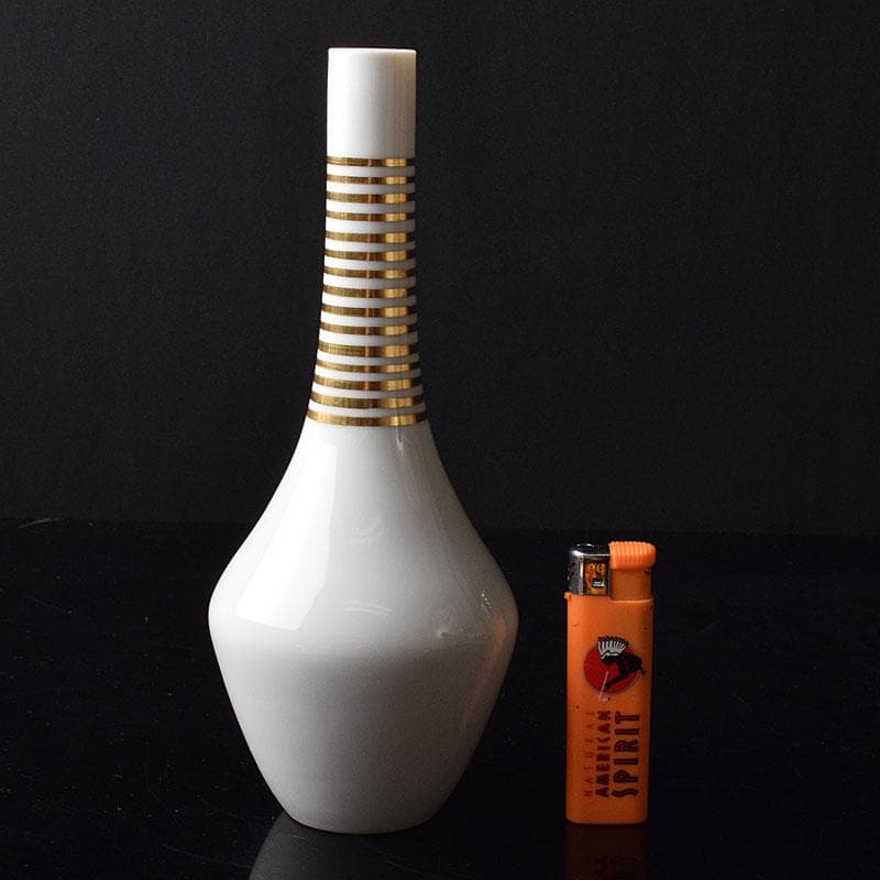 京焼　平安　三浦竹泉作　金彩　鶴首花瓶　一輪挿し　共布共箱　V　R8508