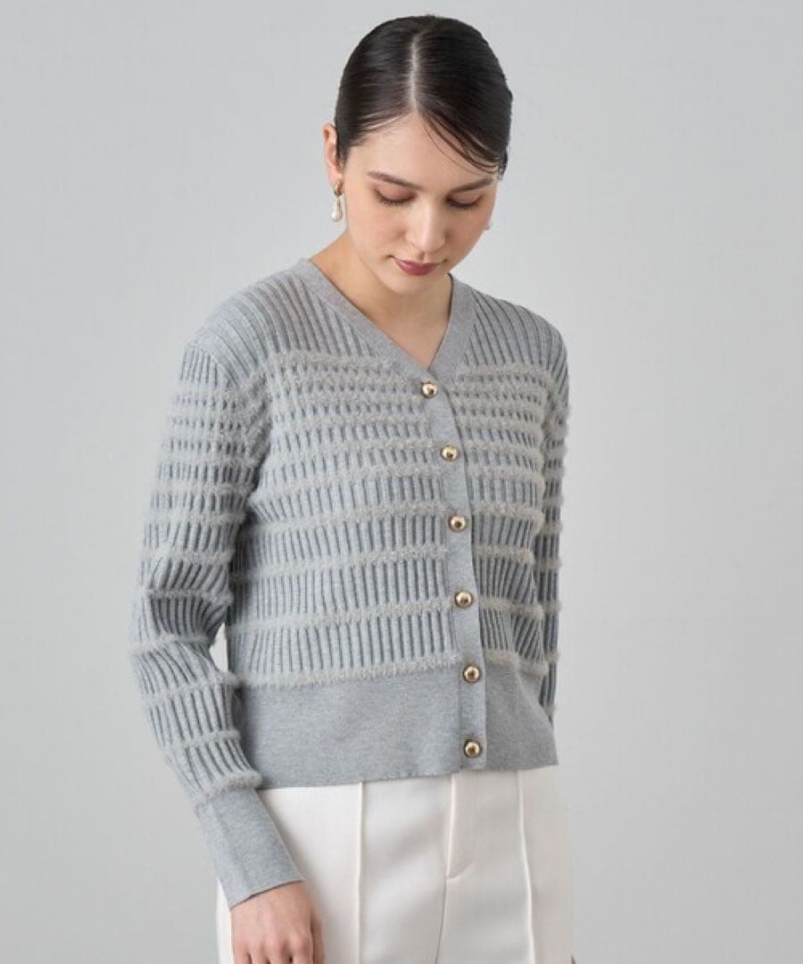 ANAYI フェザーボーダーカーディガン 36