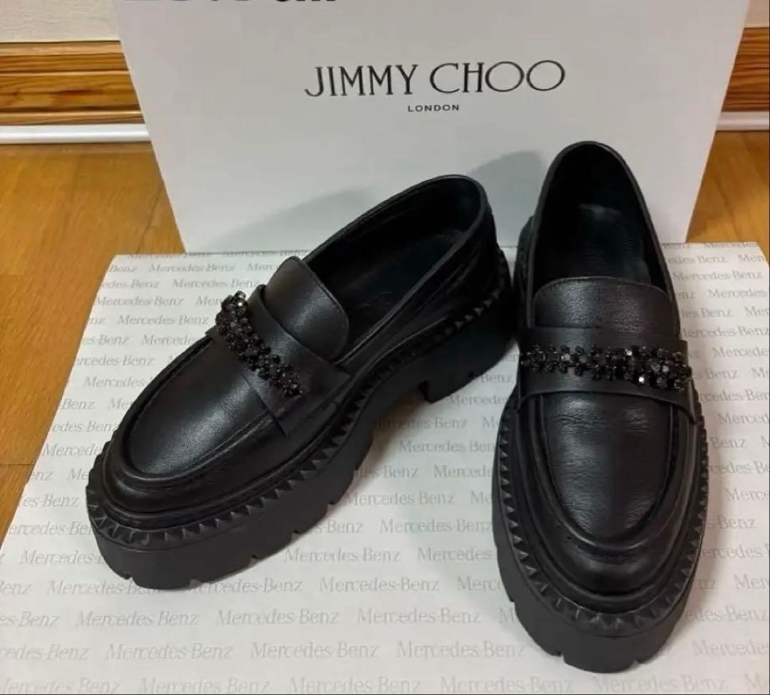 ジミーチュウ ローファー ビジュー プラットフォームBRYER ブラック 厚底