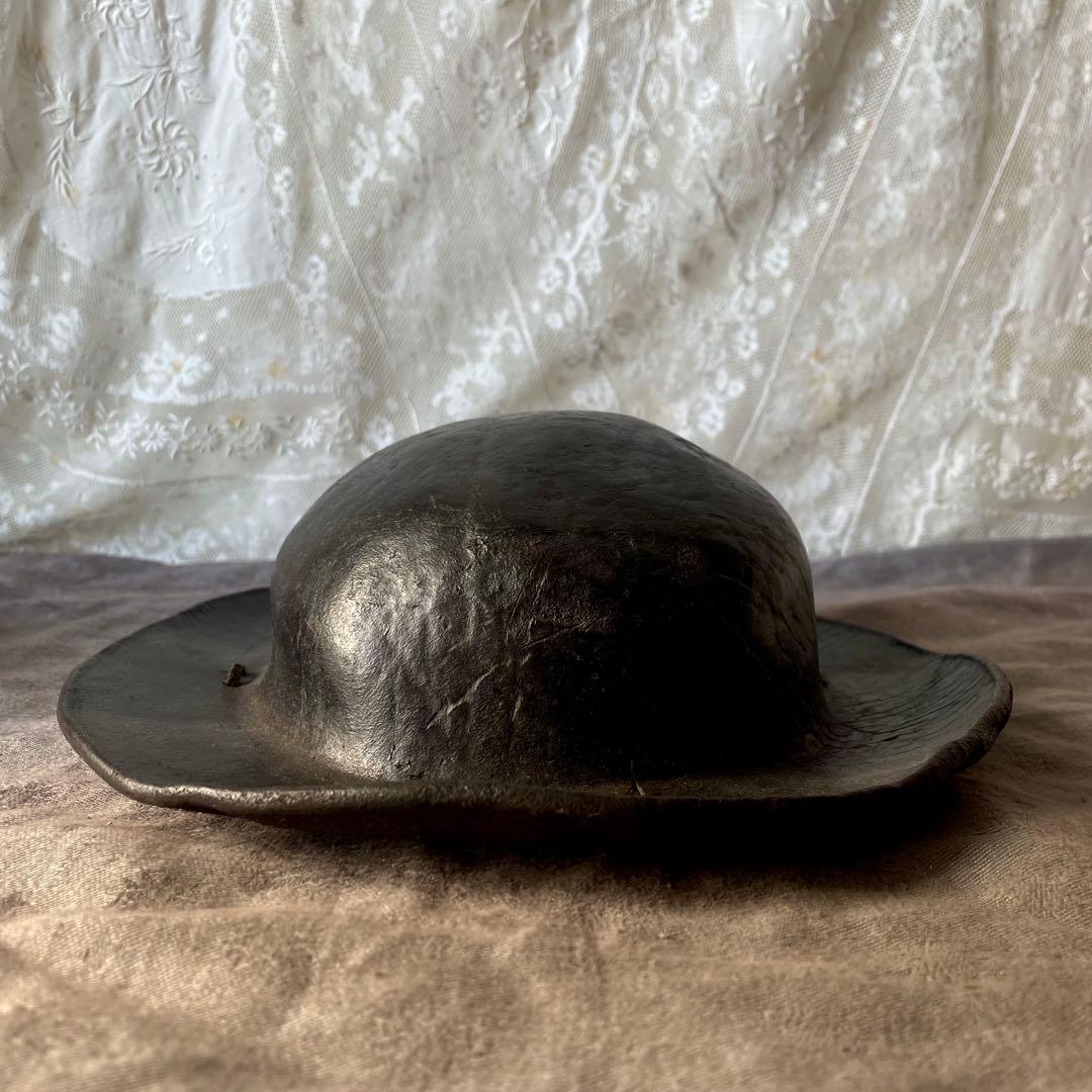 【希少】炭鉱夫帽子　レザーヘルメット　19世紀　フランスアンティーク　コレクター