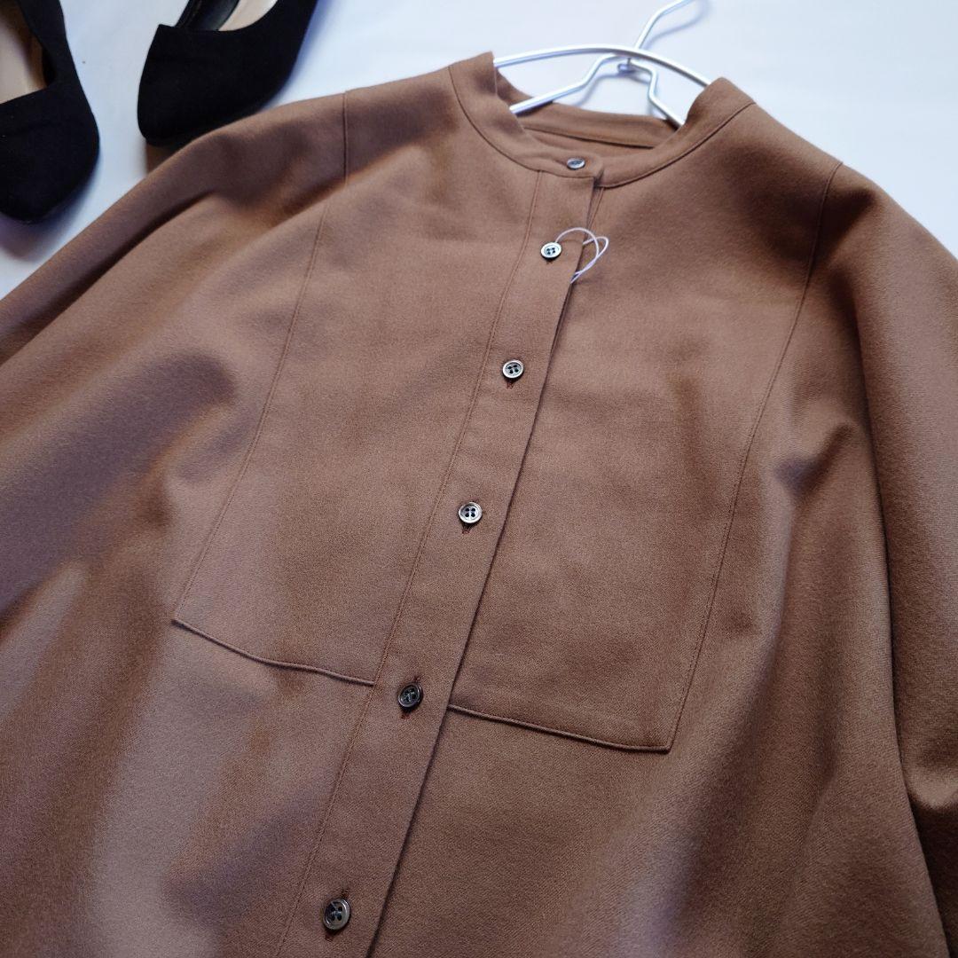 ☘️新品 サクラ SACRA ウール バンドカラー 茶色系 M 長袖 きれいめ