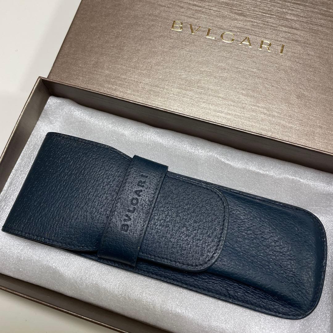 BVLGARI ブルガリ ペンケース 3本差し 筆箱 本革 レザー ネイビー