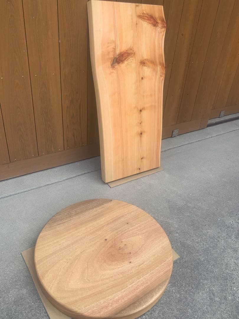 ☆ぺんぎん☆楠円形飾り台、桧片側耳付棚板オーダー製作●確認
