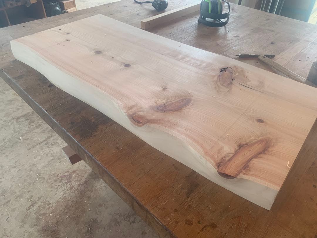 ☆ぺんぎん☆楠円形飾り台、桧片側耳付棚板オーダー製作●確認