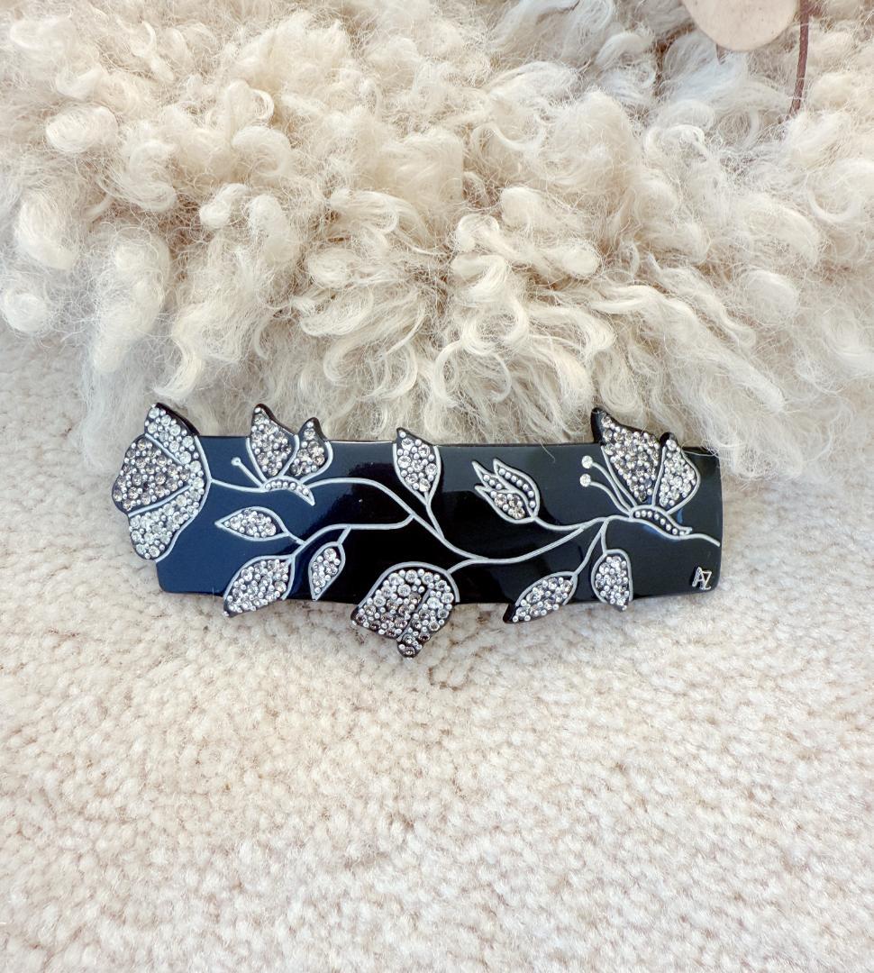 アレクサンドル ズアリ フラワー スワロフスキー バレッタ　ブラック