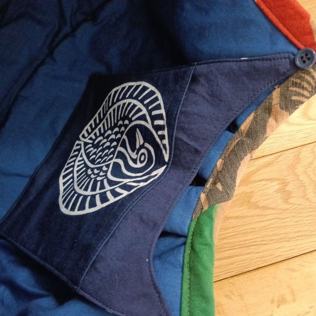 古布鶴亀　グラニーバッグ　鶴亀寿　藍染型染　ハンドメイド　柿渋染め