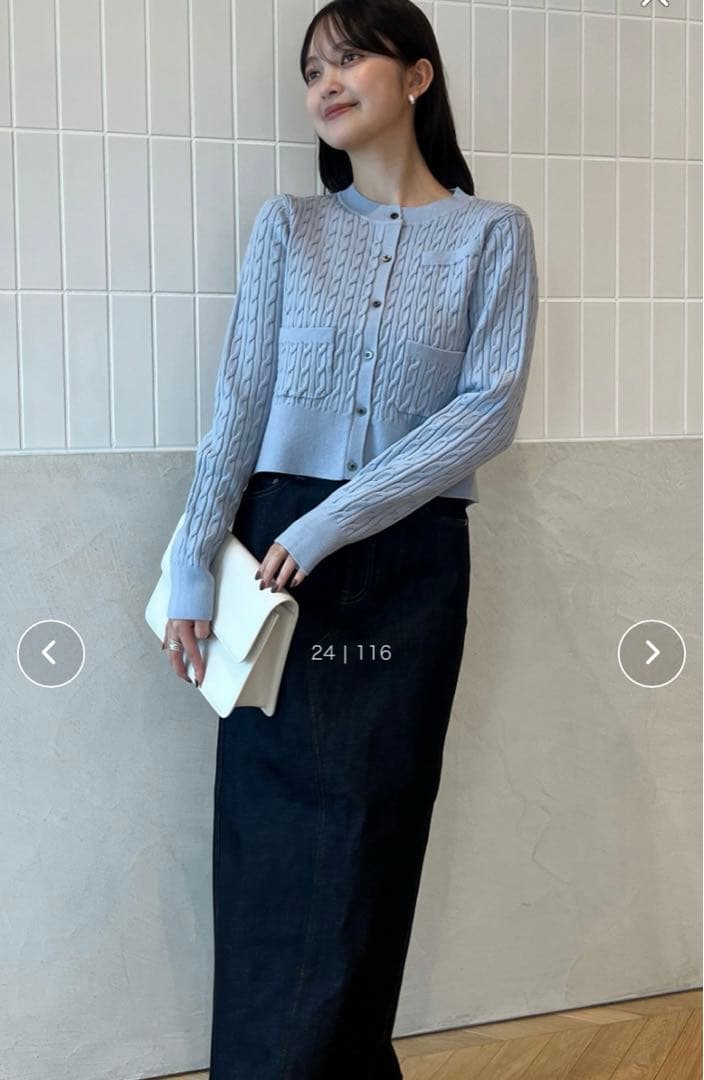 新品 anuans リトルケーブルニットカーディガン サックス sax