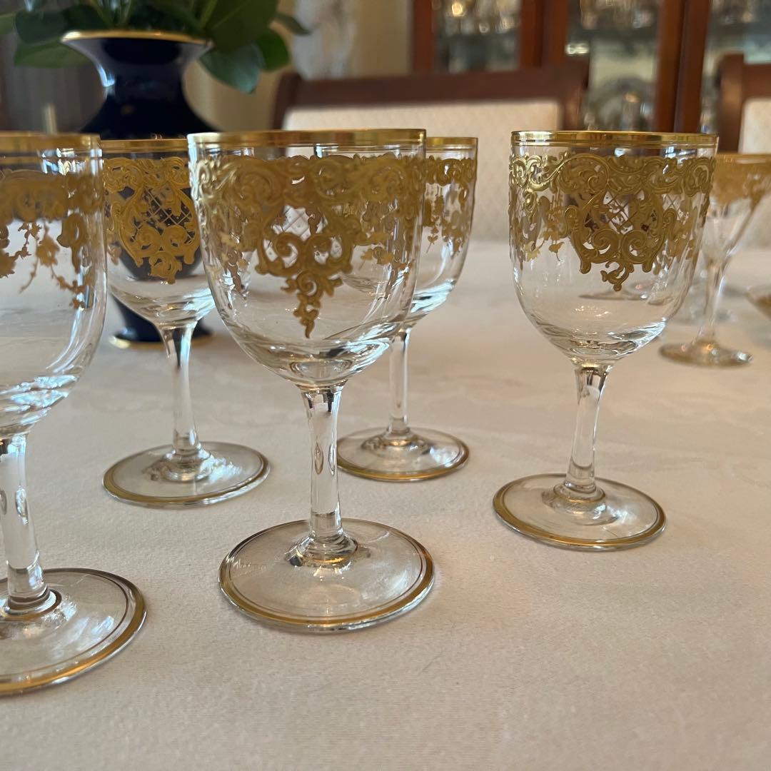 R様　ご売約　モーゼル　金彩金盛　クリスタル　ロカイユ　リキュールグラス　2客