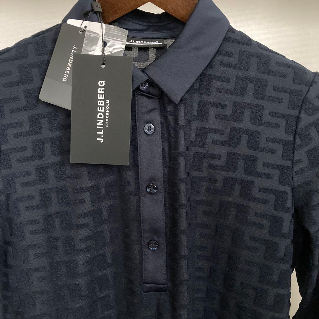 新品J.LINDEBERG レディース長袖ポロシャツ ネイビー Lサイズ 秋冬