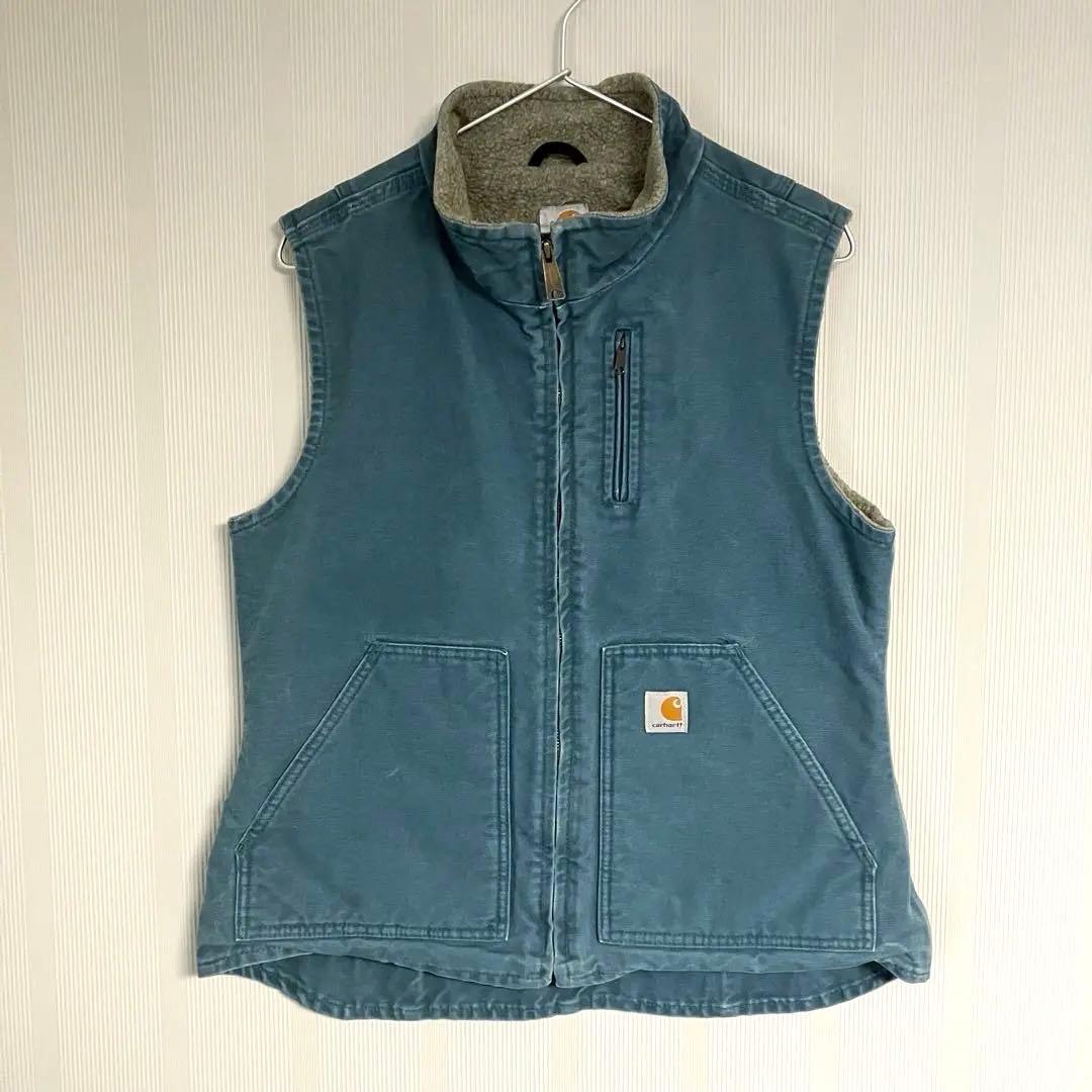 90s Carhartt カーハート　ダックベスト 裏ボア　フェードブルー