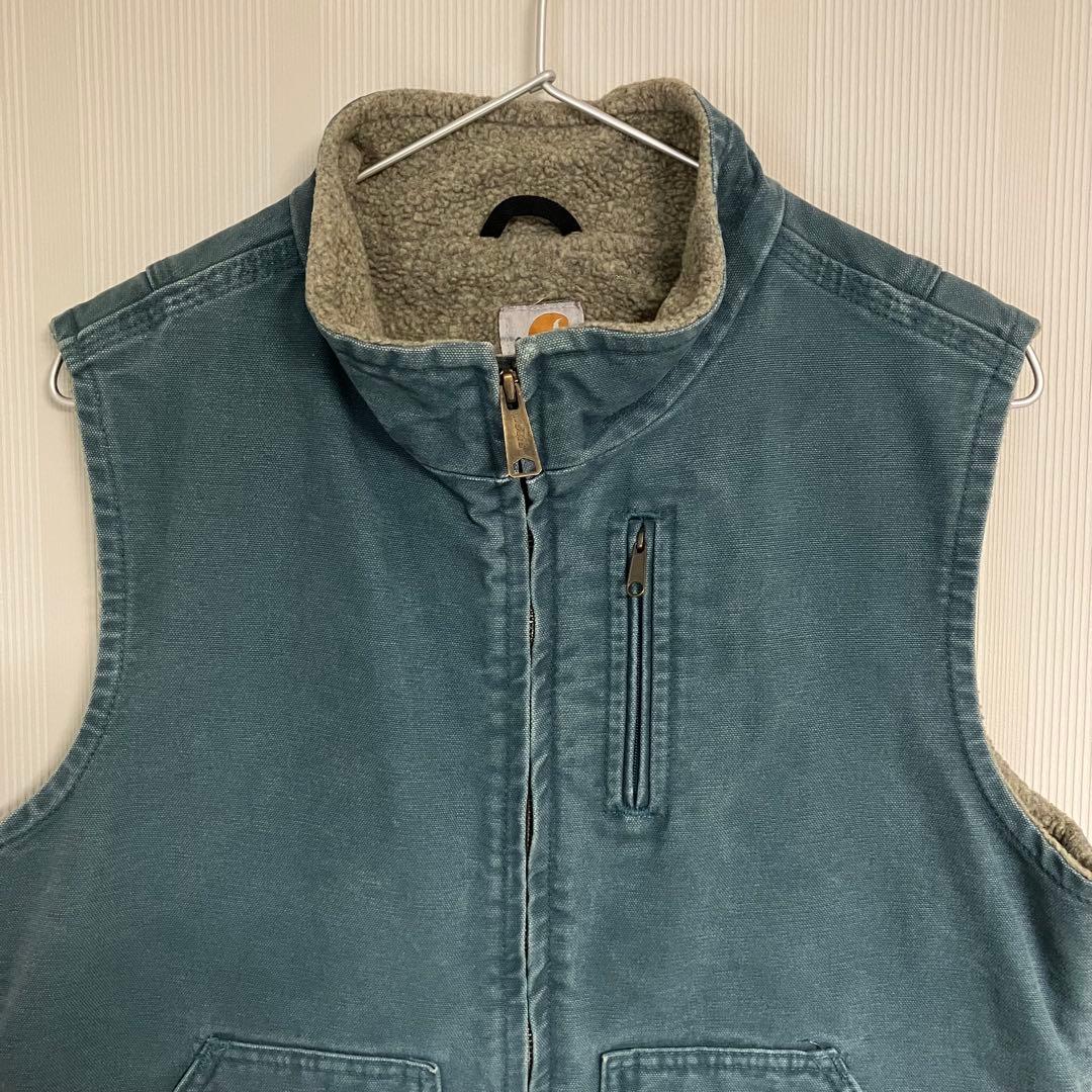 90s Carhartt カーハート　ダックベスト 裏ボア　フェードブルー