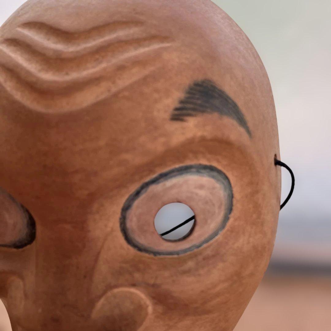 手彫り　木彫彩色　ひょっとこ　髭あり