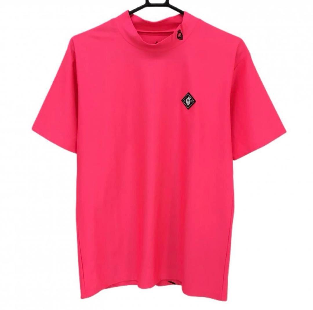 V12 半袖モックネック 蛍光ピンク メンズMサイズ