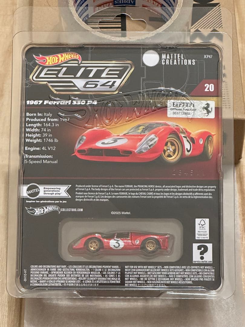 ミニカー Hot Wheels ELITE 64 1967 Ferrari 330 P4