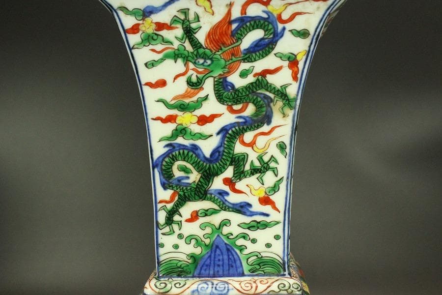 茶道具 唐物 赤絵 龍紋 尊瓶 高31.7cm 中国美術(A925)