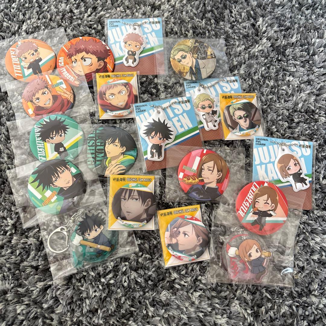 呪術廻戦　虎杖、伏黒、釘崎、七海缶バッチ&キーホルダーセット