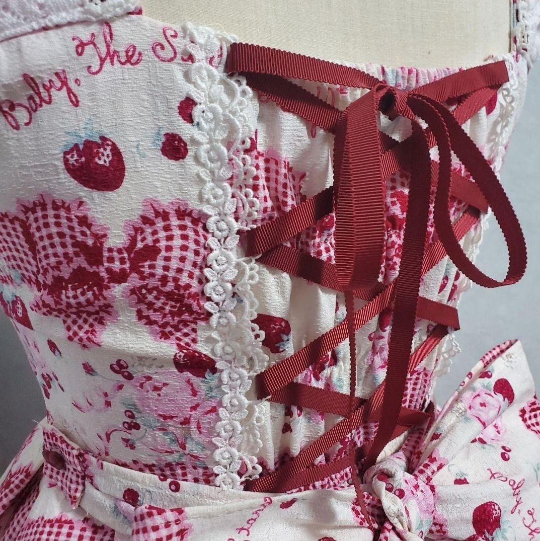 BABY, スウィートギンガムボーダーリボンリボンJSK KC セット オフ白