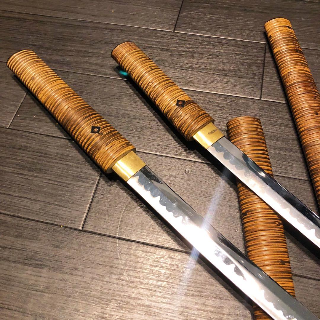 高級模造刀　 藤巻き　竹拵え　大小2本セット 太刀　脇差