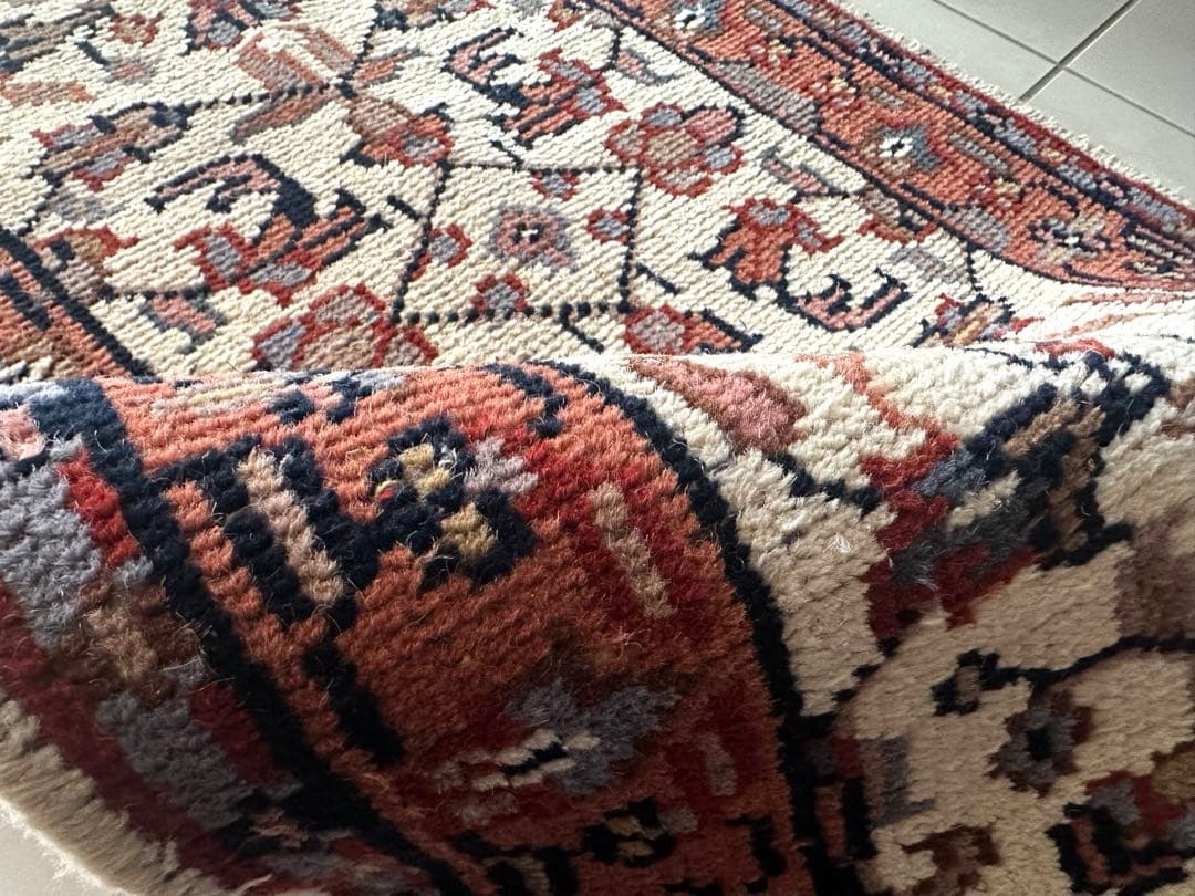 132×65 ヴィンテージラグ　二重織り　手織ラグ