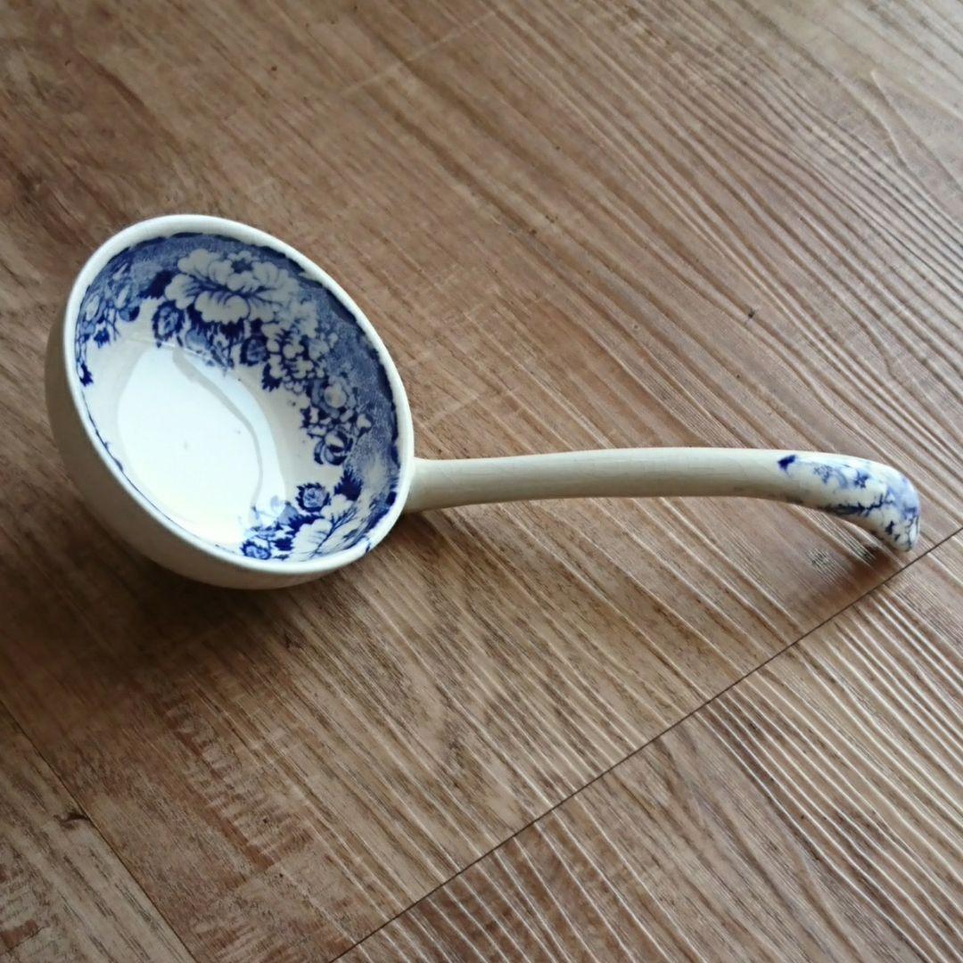 イギリスアンティーク レードル ブルー＆ホワイト ヴィクトリアン