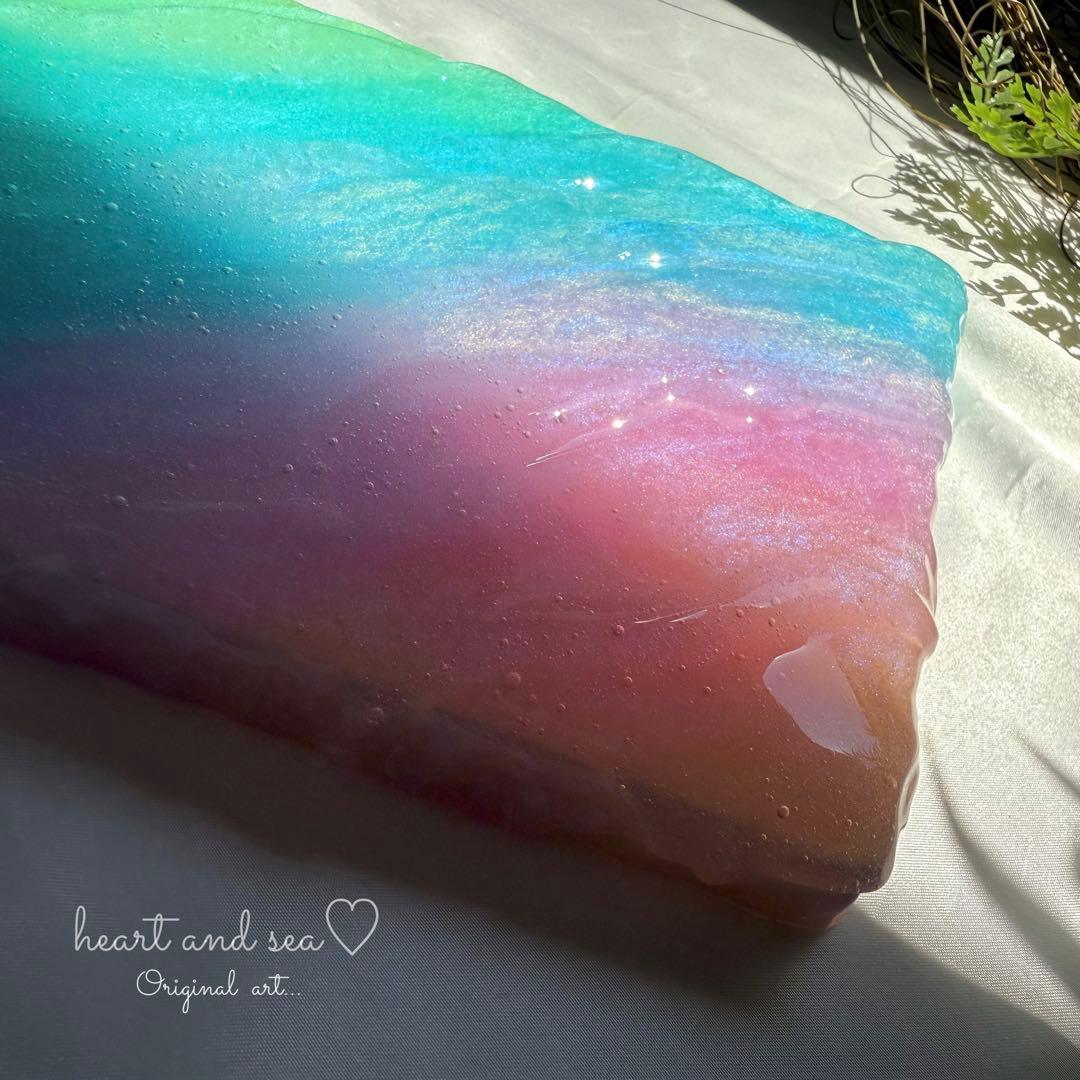 レジンアート　虹×波。　海アート　オーシャンアート　インテリアパネル