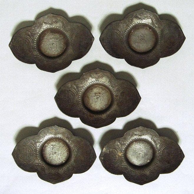 @624『中国美術 古錫 十字紋茶托 ５枚』/骨董品 古美術 古玩 アンティーク