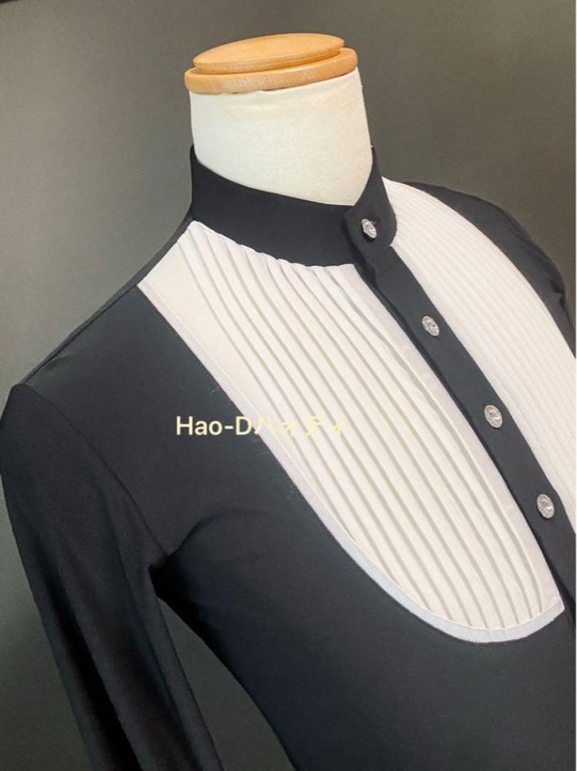 社交ダンス★ラテン★メンズ★新品★シャツ★白黒★イカ胸★S