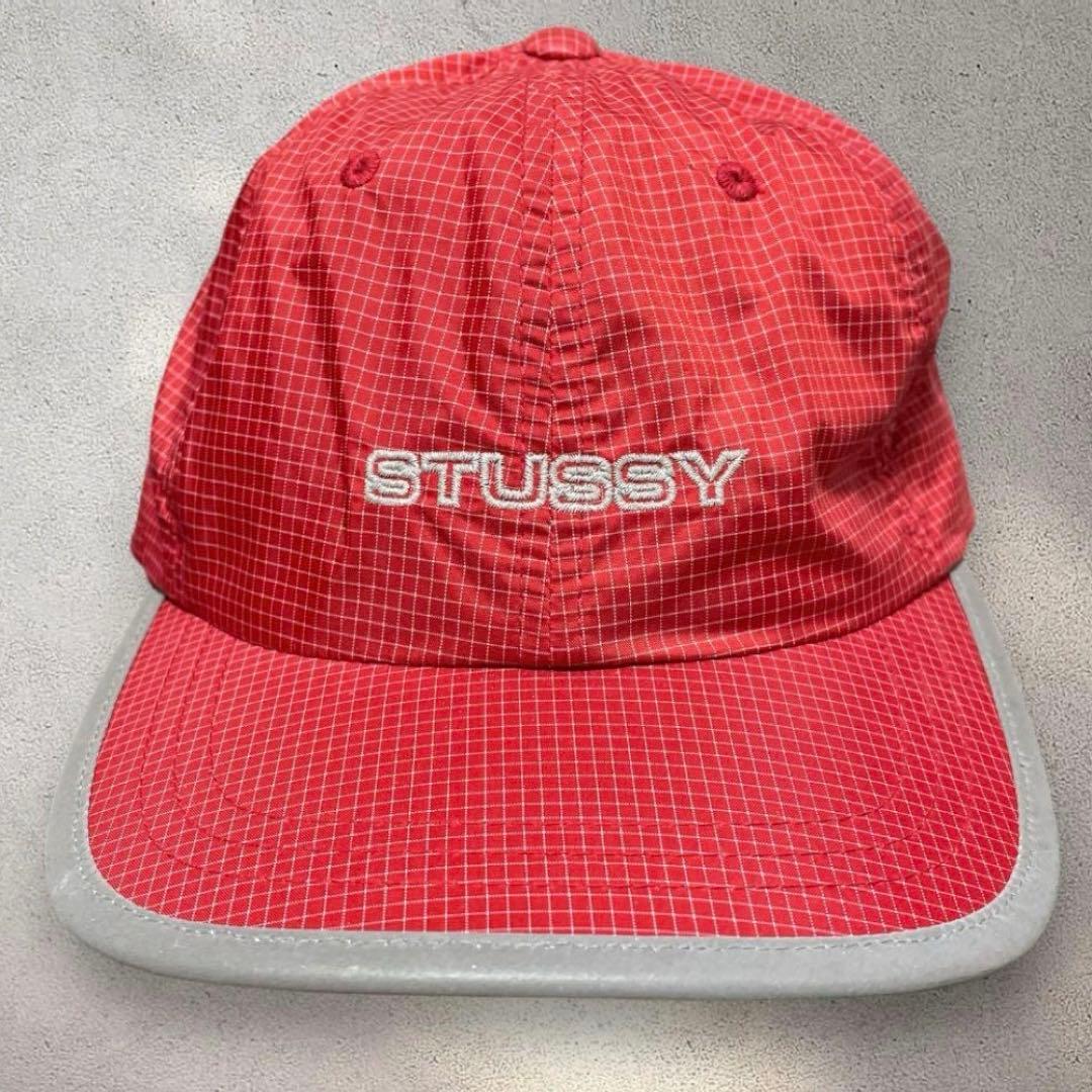 Stussy sport nylon capナイロンキャップ　赤　チェック柄