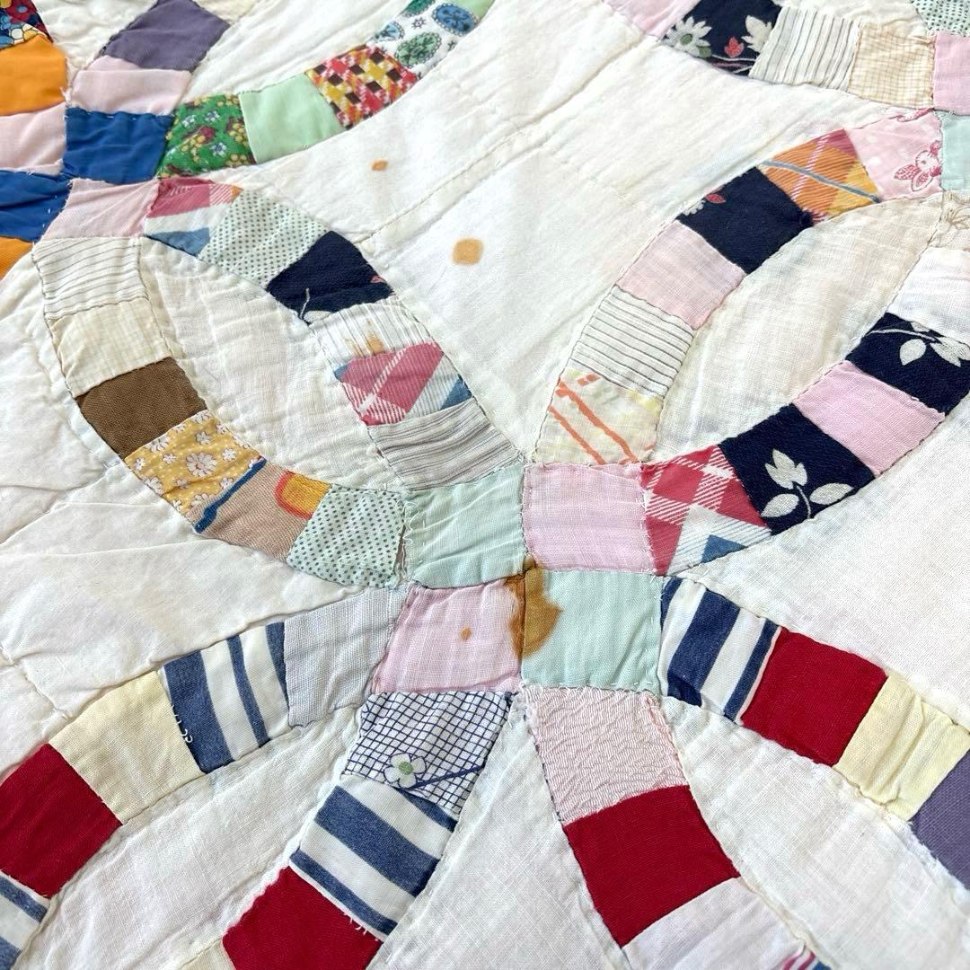 【稀少】アメリカンアンティークキルト⭐︎ダブルウエディング　 約190×208cm