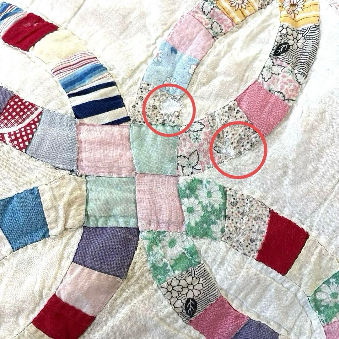 【稀少】アメリカンアンティークキルト⭐︎ダブルウエディング　 約190×208cm