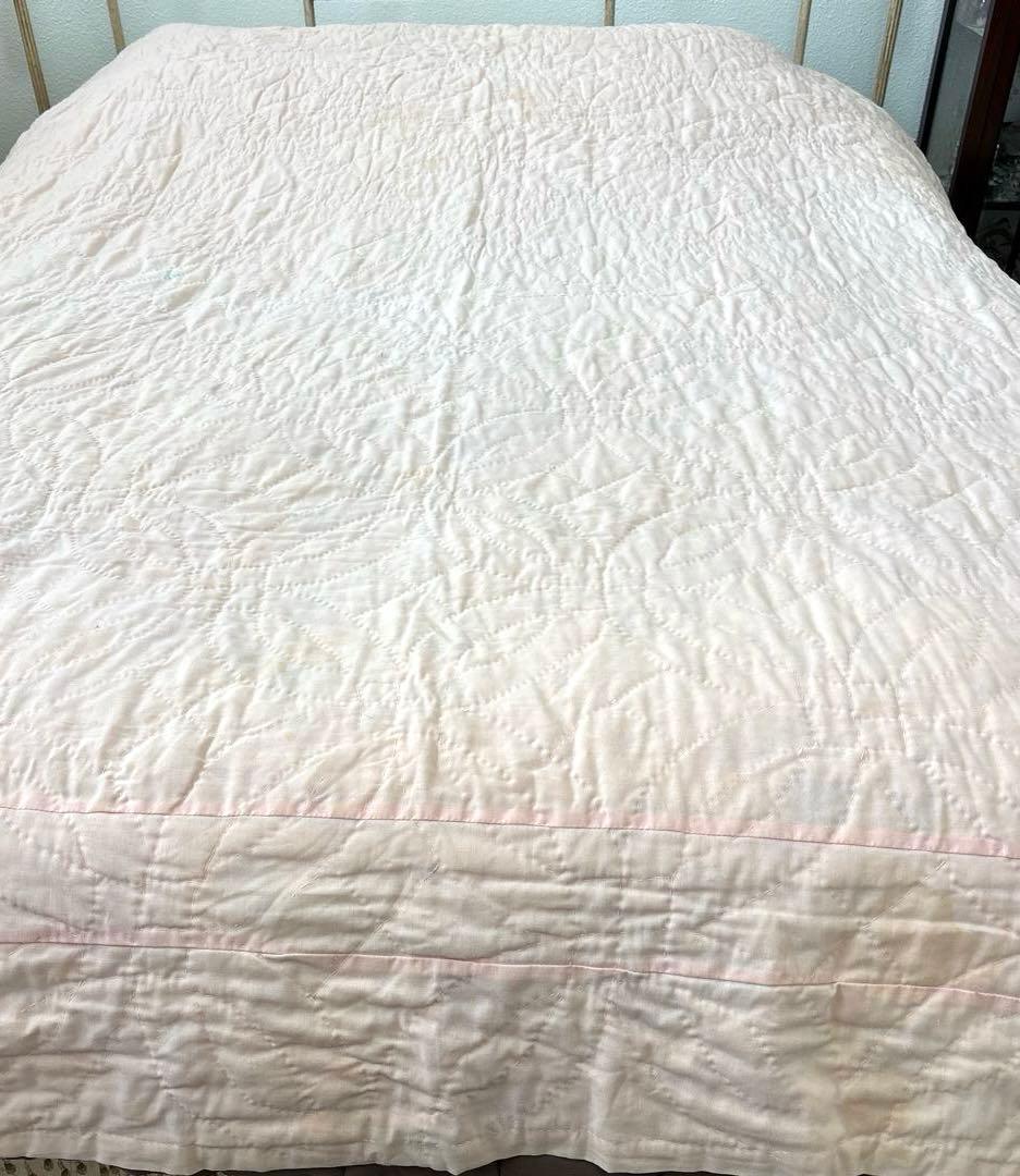 【稀少】アメリカンアンティークキルト⭐︎ダブルウエディング　 約190×208cm