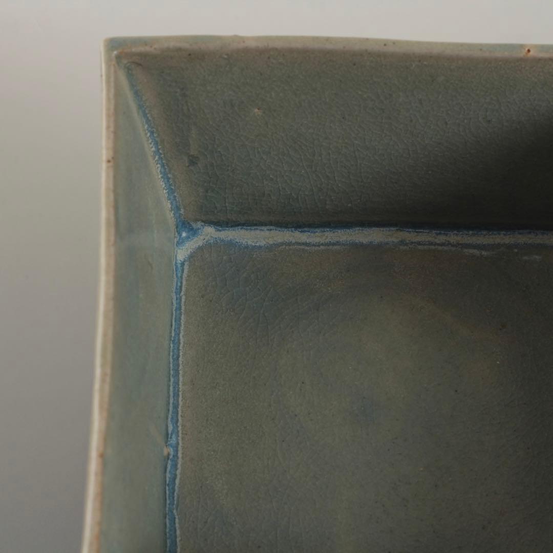 天晴釉 四方形 香炉 倣古 仿汝釉 清朝期？ 中国美術 青磁香炉 古美術 古道具