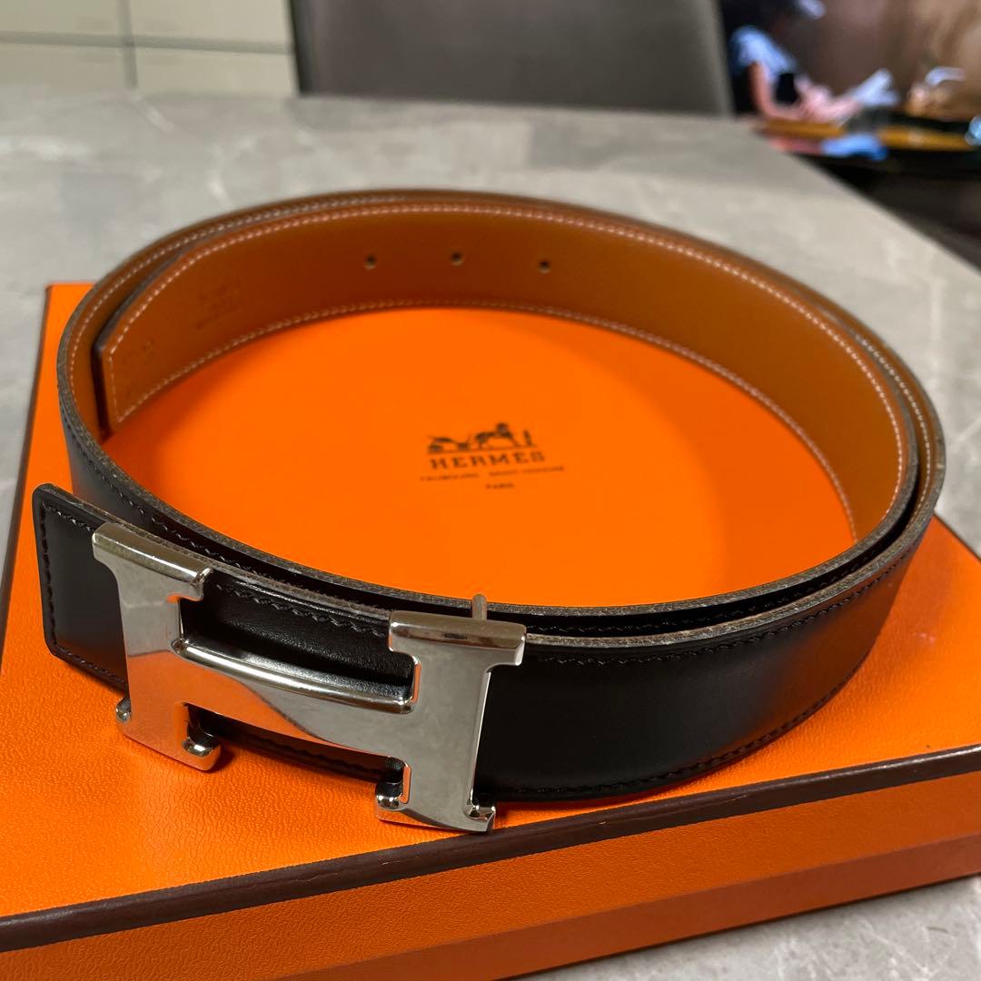 美品エルメスHERMES ベルト85リバーシブル　バックルシルバー