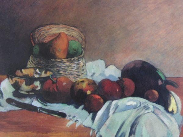 ポール・ゴーギャン、果物、籠、ナイフのある静物、希少な画集より