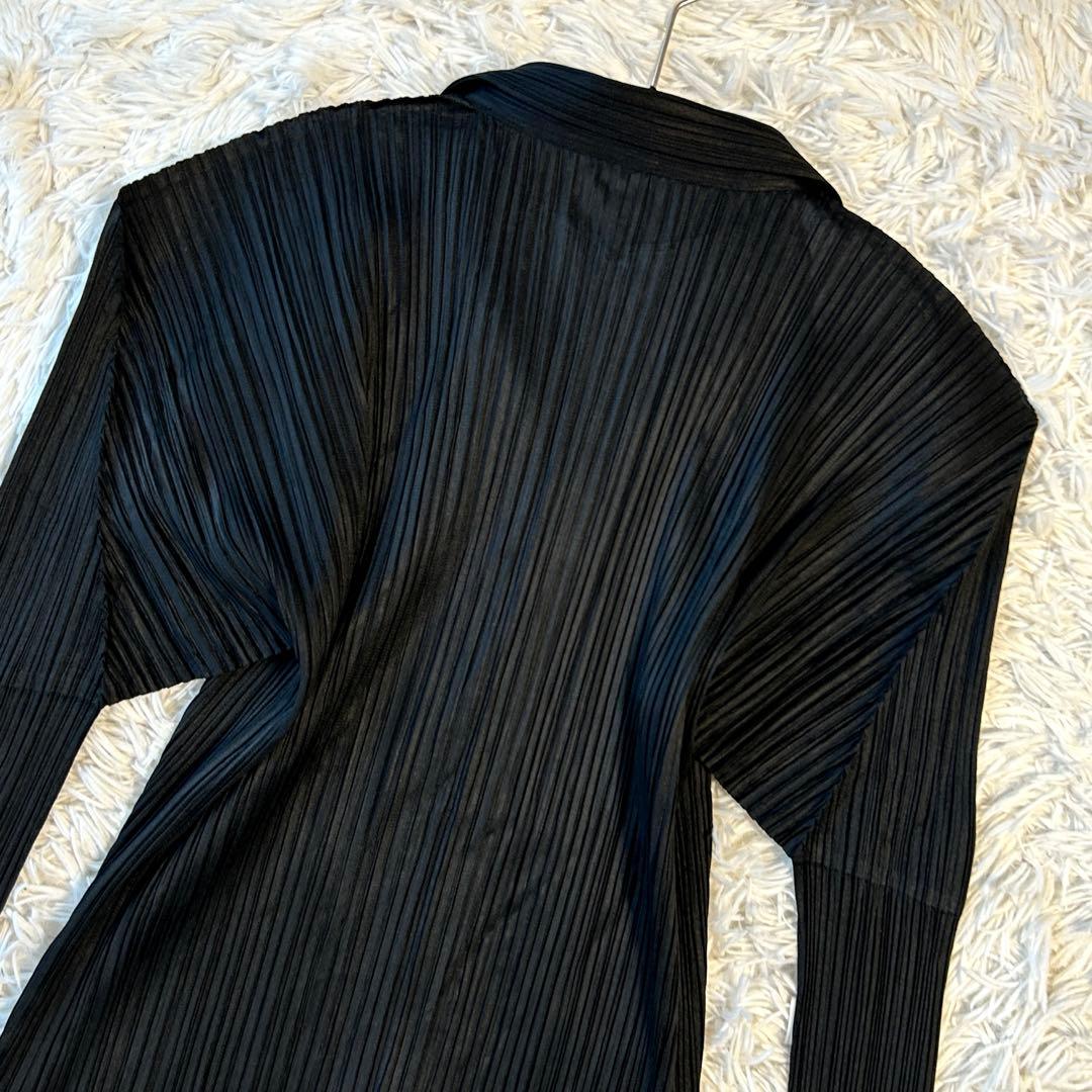 プリーツプリーズ イッセイミヤケ 長袖ブラウス シャツ スカラップ裾 ブラック