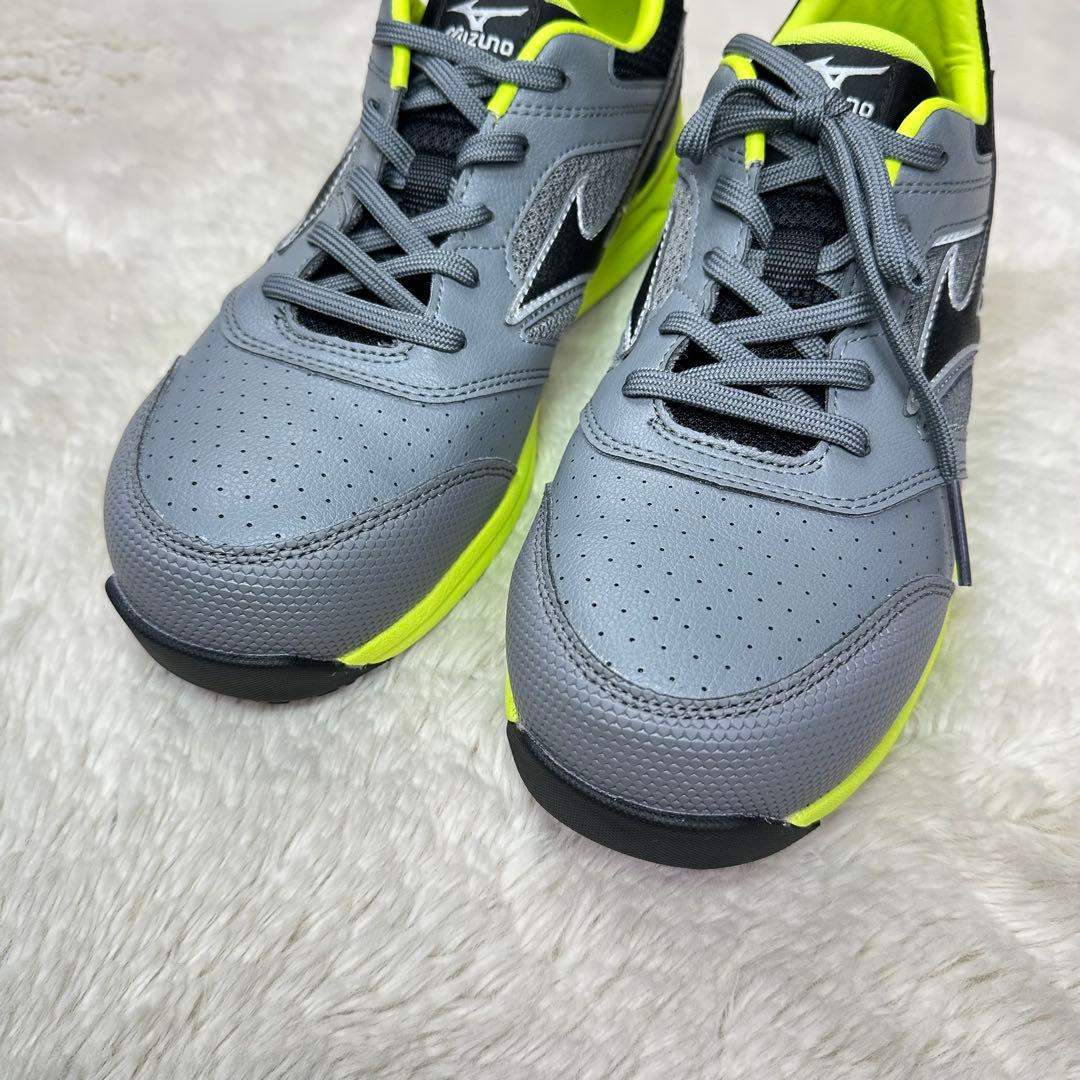 新品✨ミズノ安全靴24.5cm軽量グレー×蛍光緑JSAA A種作業靴 スニーカー