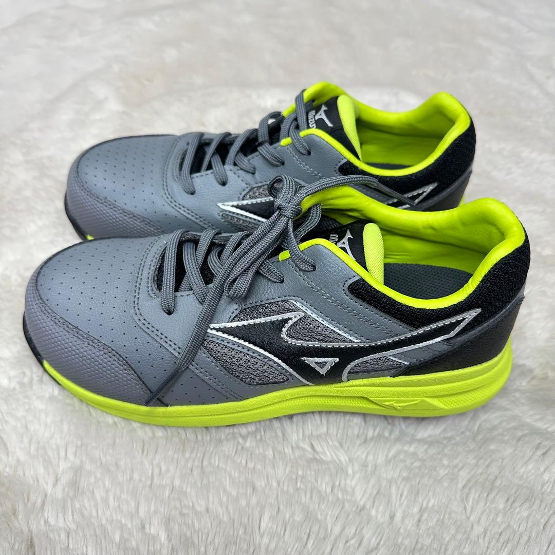 新品✨ミズノ安全靴24.5cm軽量グレー×蛍光緑JSAA A種作業靴 スニーカー