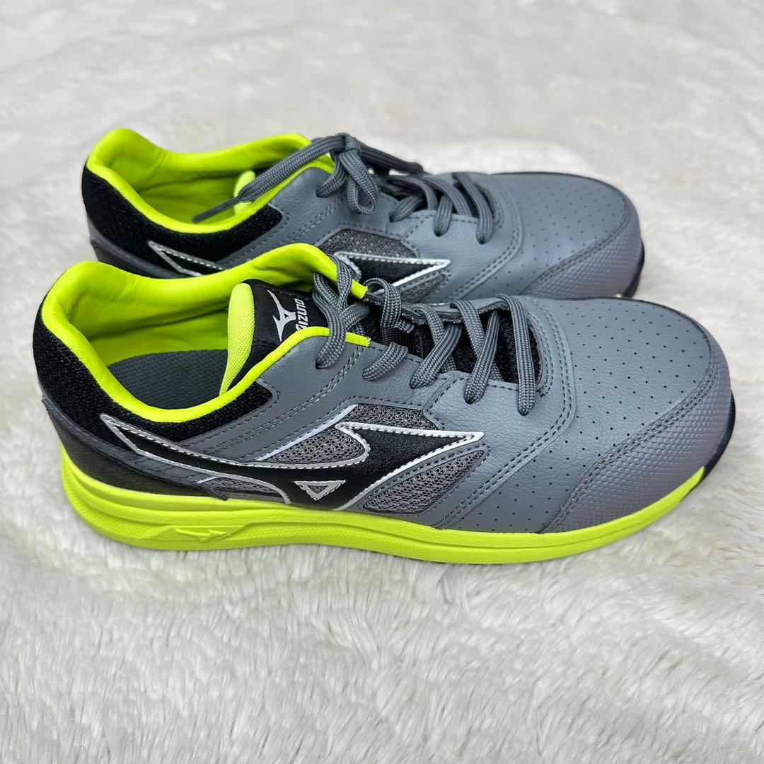 新品✨ミズノ安全靴24.5cm軽量グレー×蛍光緑JSAA A種作業靴 スニーカー