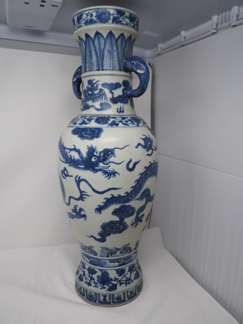 青花龍文象耳瓶　染付　瓶　壺　鳳凰　象　中国　中華