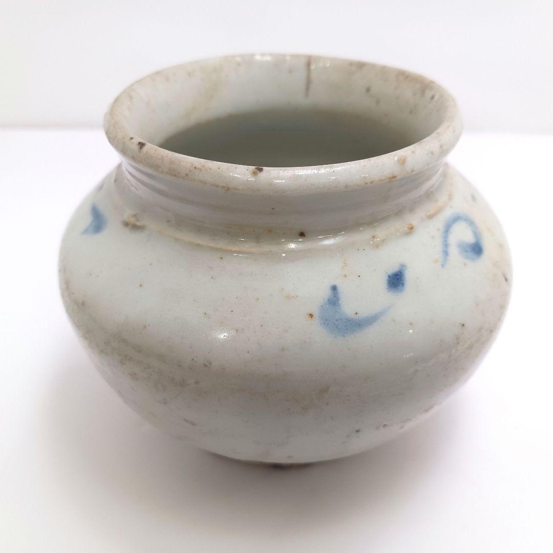 Y2984 朝鮮美術 李朝白磁染付仏手柑文壺 李朝染付壷　　ten