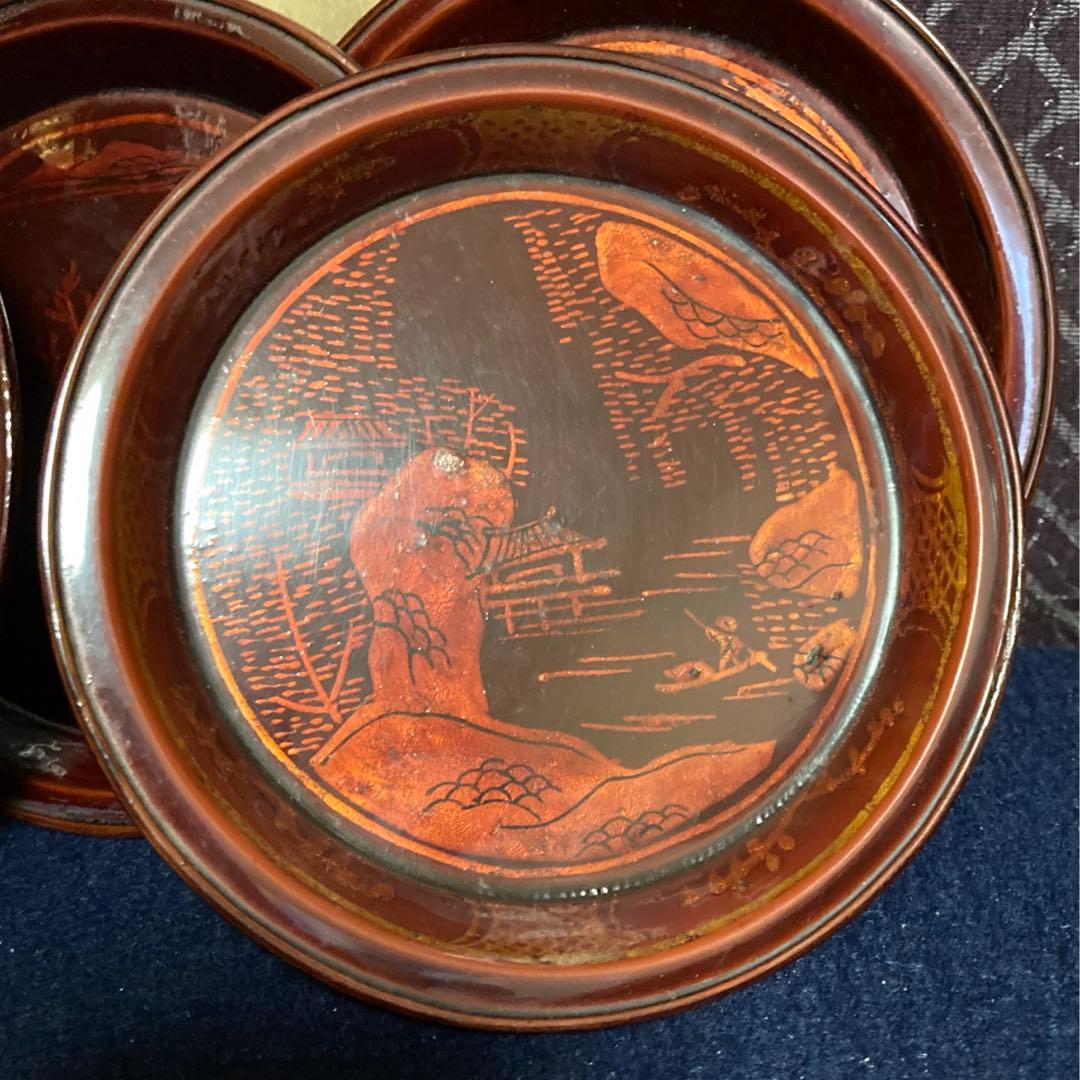 唐物箔画盆五枚組　清代