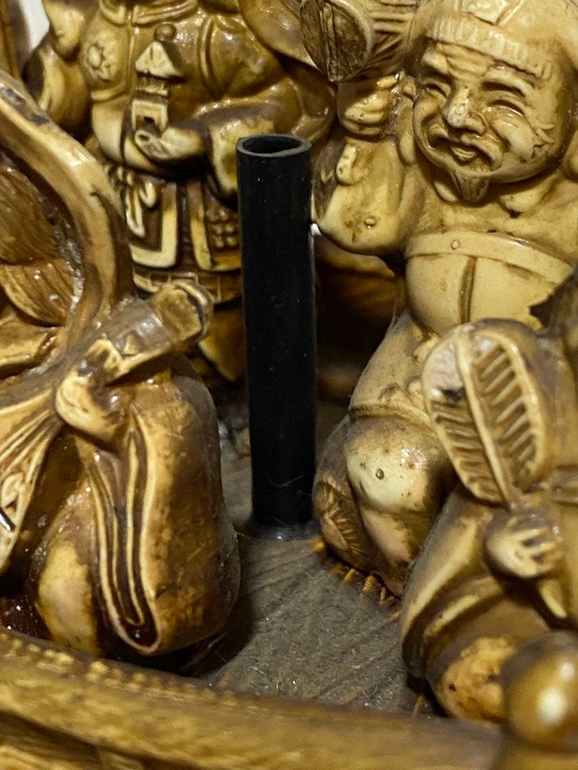 ♦セルロイド製 細密 龍に七福神宝船縁起物 置物飾り 富士山 鶴に亀 骨董品