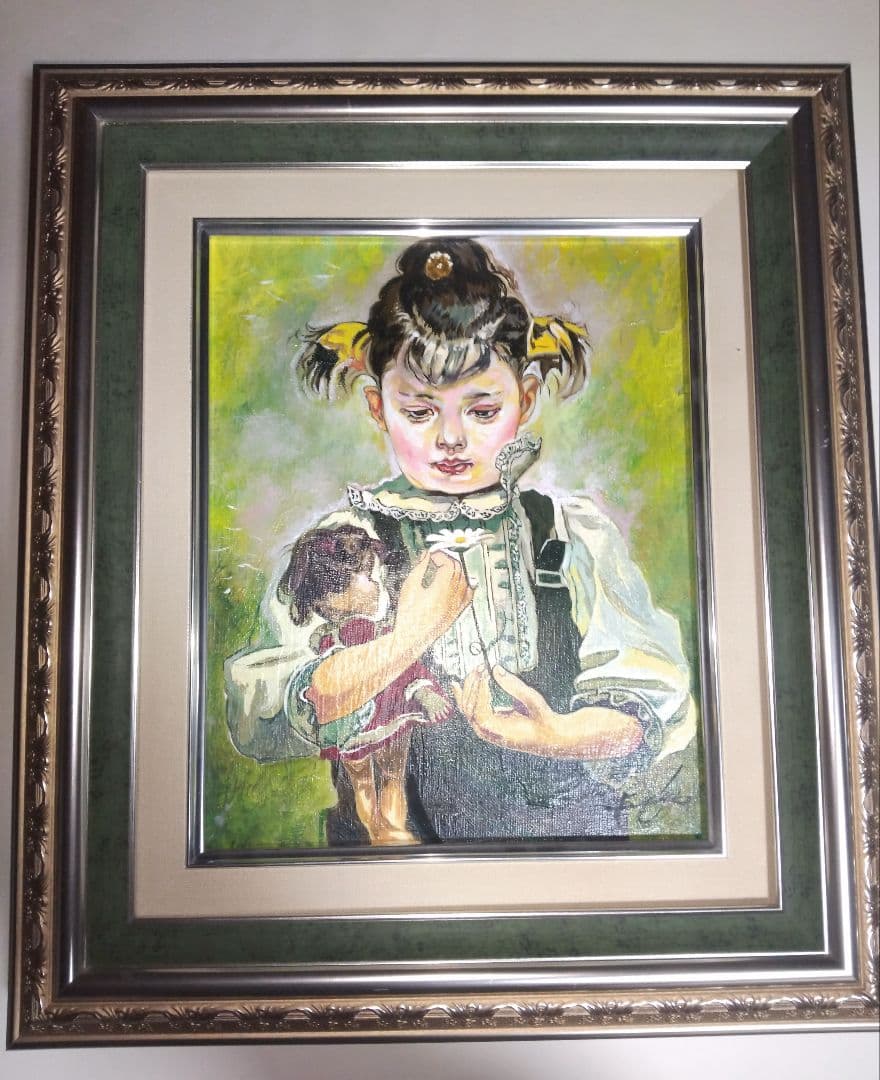 奥龍之介、絵画、油彩３号、少女と人形、肉筆、額縁、藤岡心象。