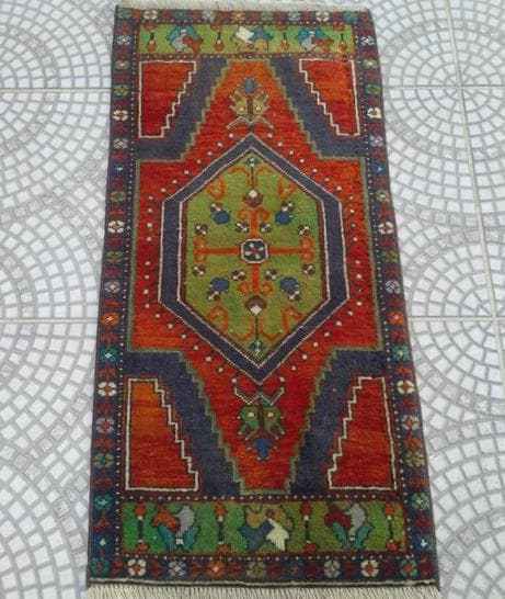 トルコ ヴィンテージラグ 984 スモール オレンジ ブラウン ネイビー ブルー