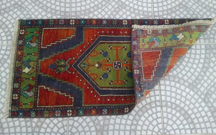 トルコ ヴィンテージラグ 984 スモール オレンジ ブラウン ネイビー ブルー