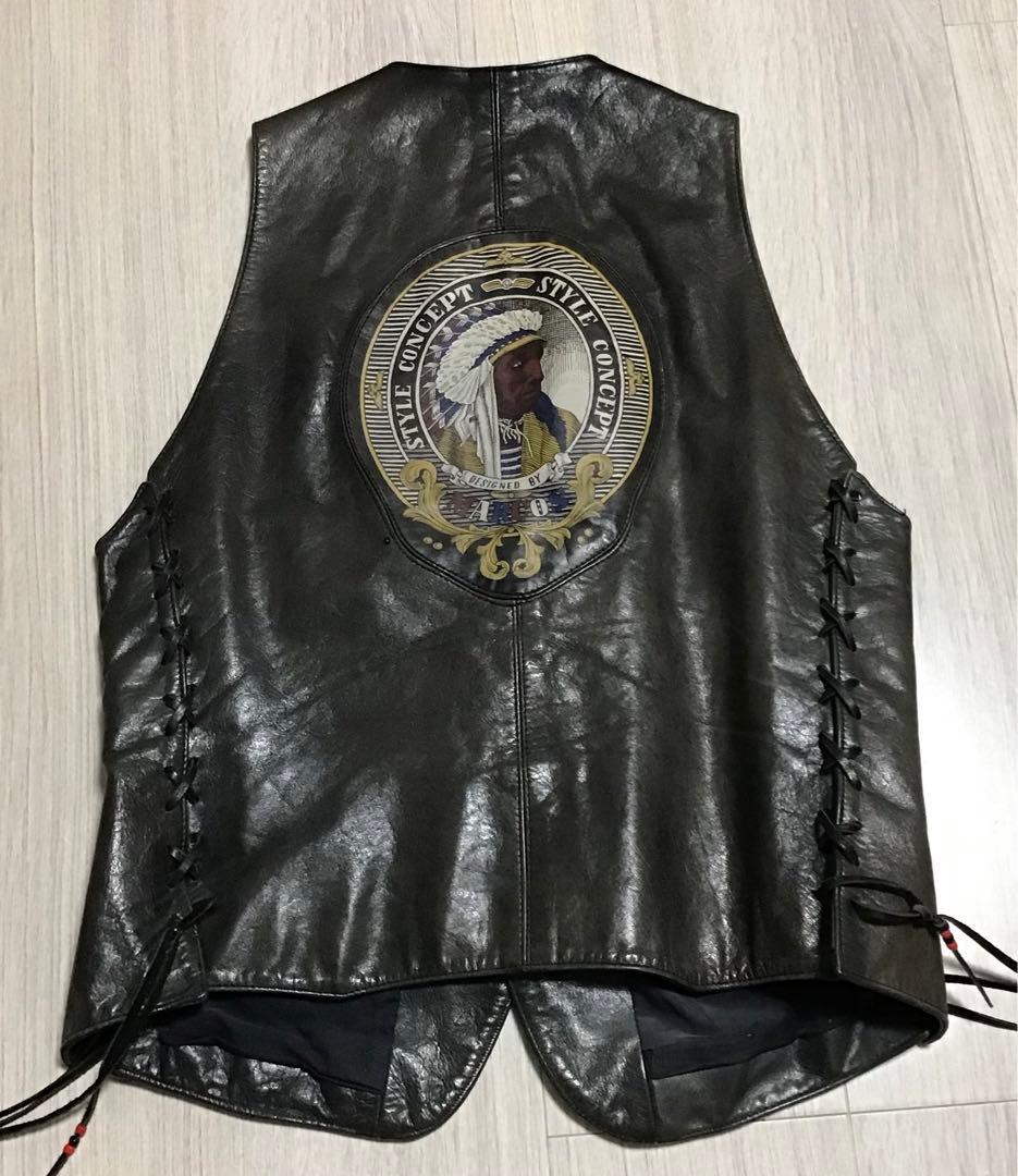 本革ブラックレザーベスト　ネイティブ　ライダース　ヴィンテージ